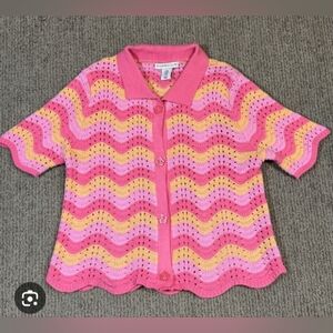 Sincerely Jules, Short Sleeve, Colorful, Grunge, Wave Cardigan, Size Small